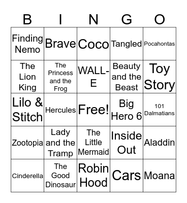 Disney Bingo Card