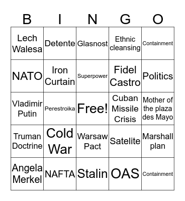 Cold War Bingo Card