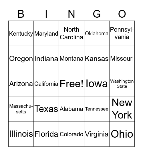 State Blackout Bingo Card