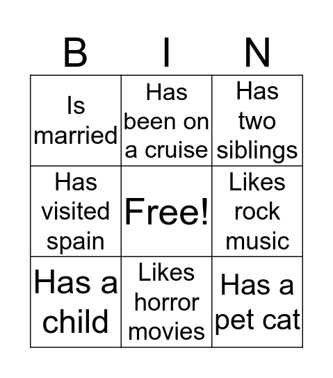 Get-to-know bingo Card