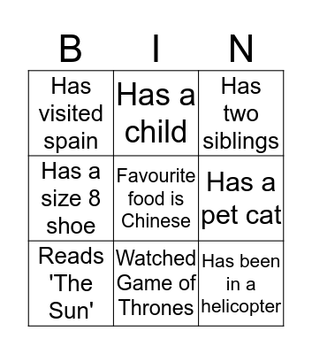 Get-to-know bingo Card