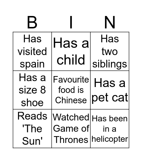 Get-to-know bingo Card