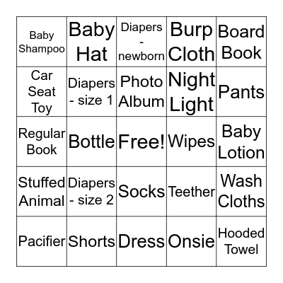 Baby Sprinkle Bingo! Bingo Card