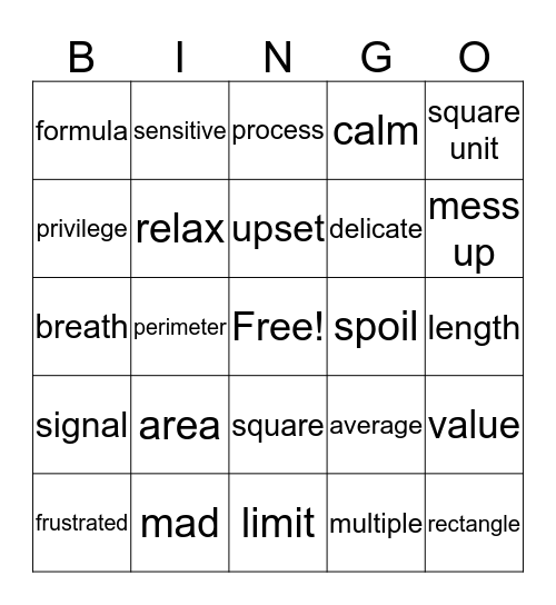 vocabulary for the first week Bingo Card