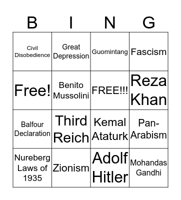 Between the Wars Bingo Card
