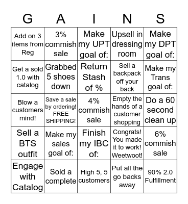 GREAT SALES BINGO Card