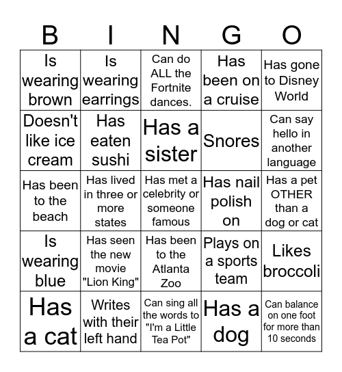 Bingo: Find a Friend who... Bingo Card