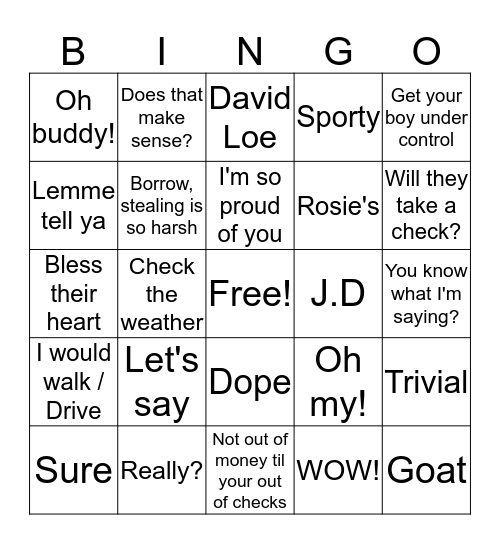 C.I.D. Bingo Card