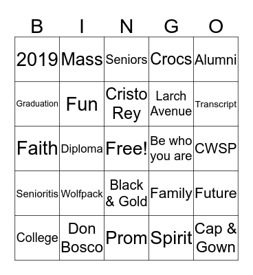 Alumni Send-Off Bingo Card