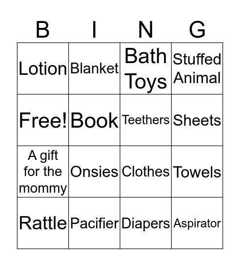 Baby Shower Bingo Card