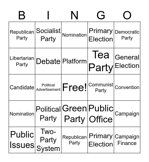 Unit #6: Elections Bingo Card