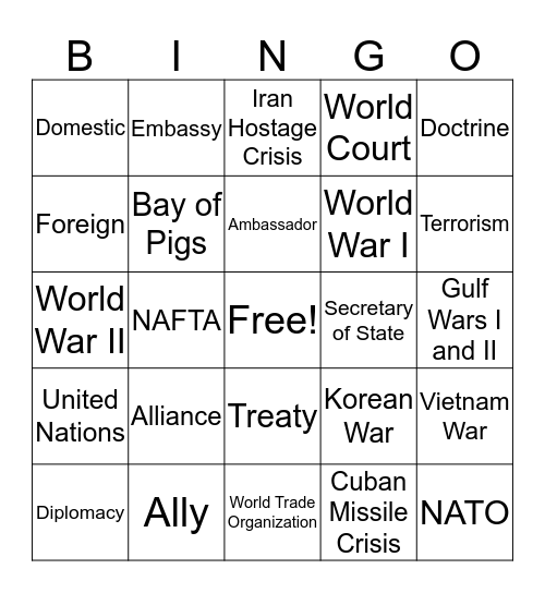 Unit #13: Foreign Policy Bingo Card