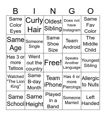 Mingle Bingo Card