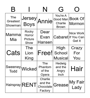 Musical SONGO Bingo Card