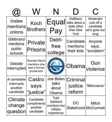 2020 Democratic Debates Bingo Card