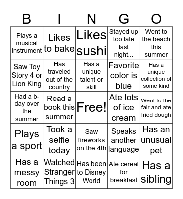 Back to School Bingo!  Bingo Card