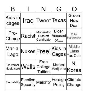 Dem Debate Bingo 2019 Bingo Card