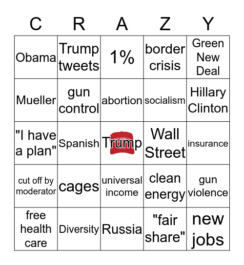 Democratic Debate Bingo Card