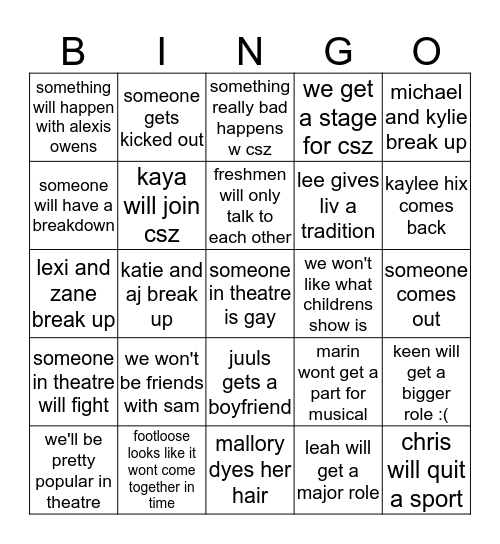 2019-2020 school predictions Bingo Card