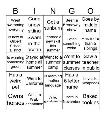 Bingo to Meet You!  Bingo Card