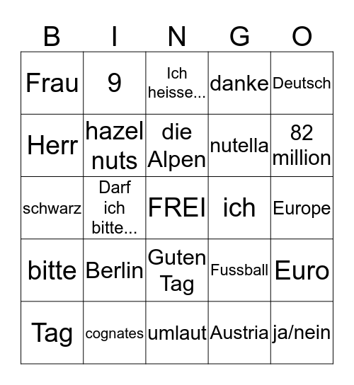 FLEX - Introductory review vocabulary Bingo Card