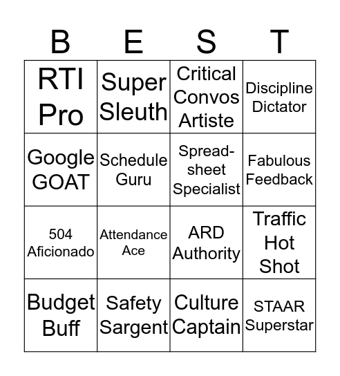 BEST Team Bingo Card