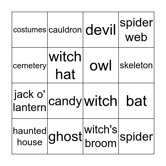 Halloween Bingo Card