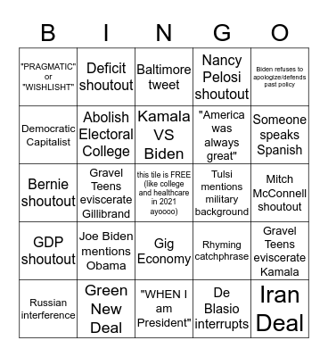 DEMOCRATIC DEBATE NIGHT 2 Bingo Card