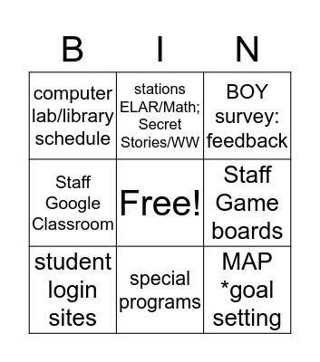 New Teacher Bingo Card