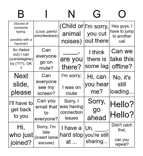 Conference Call Bingo Card