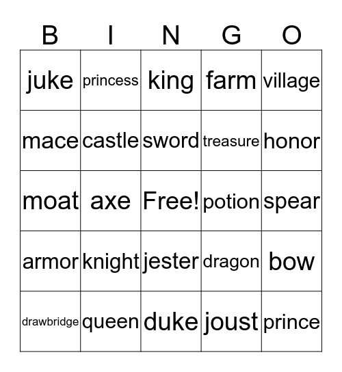 Medieval Bingo Card