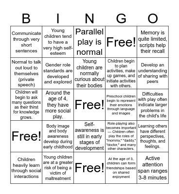 Child Development Bingo Card