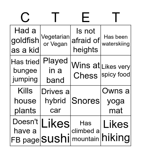 GET TO KNOW YOUR CREW! Bingo Card