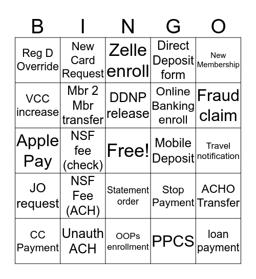 The Luck of the Call Bingo Card