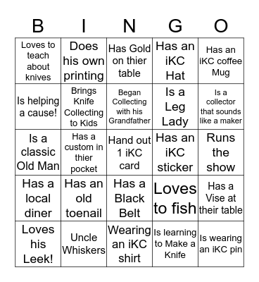 iKnifeCollector.com Bingo Card