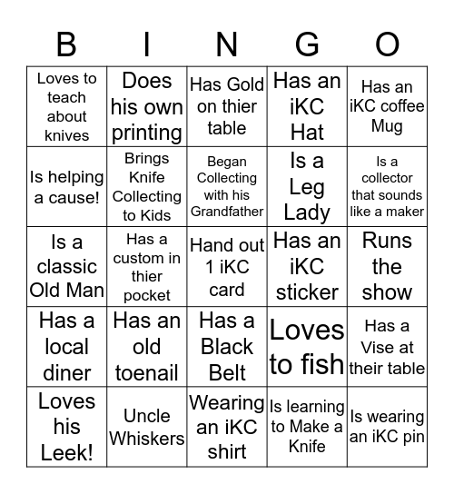 iKnifeCollector.com Bingo Card