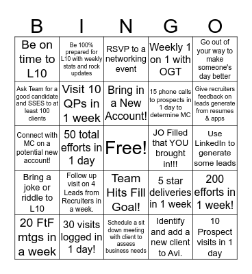 Sales Bingo Card