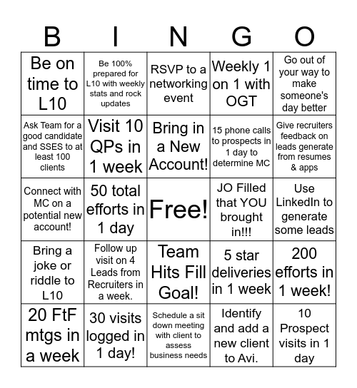 Sales Bingo Card