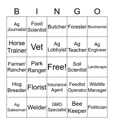 Careers in Agriculture Bingo Card