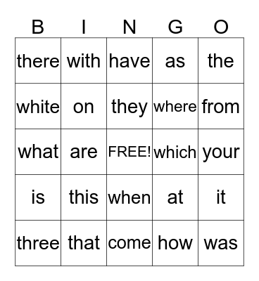 Quinn's Sight Words Bingo Card