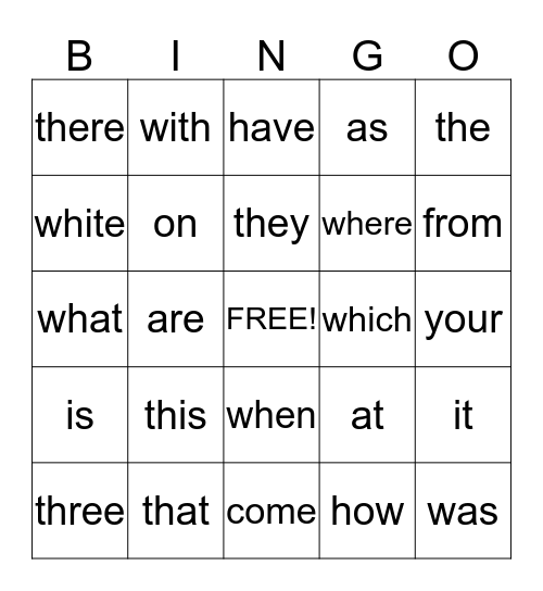 Quinn's Sight Words Bingo Card