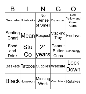 Dore' Beginning of the Year Bingo Card