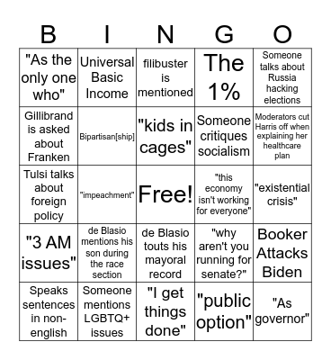 2nd Debate: Night 2 Bingo Card