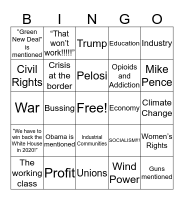 Dem. Debate II Night 2 Bingo Card