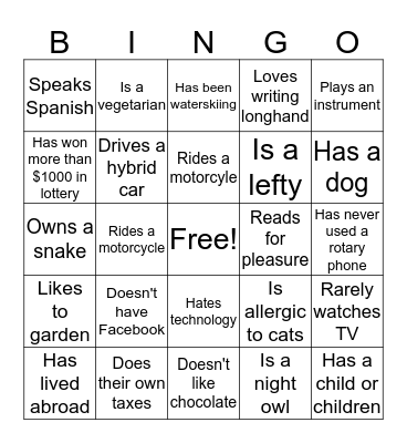 NTO BINGO! Bingo Card