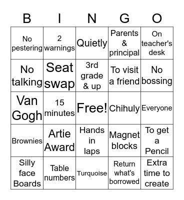 Getting to know the art room Bingo Card