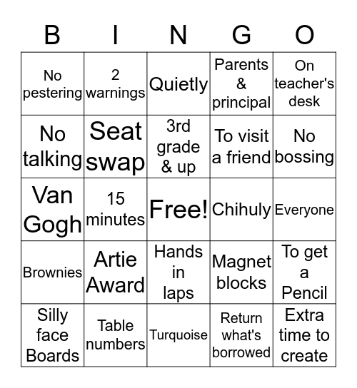 Getting to know the art room Bingo Card
