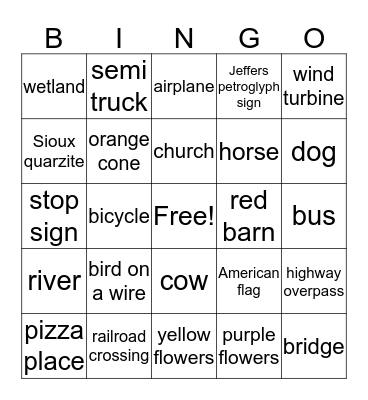 JEFFERS PETROGLYPH ROAD TRIP BINGO Card