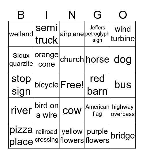 JEFFERS PETROGLYPH ROAD TRIP BINGO Card