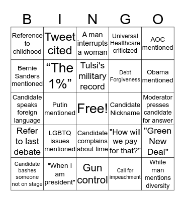 Dem Debate Bingo Round 2: Night 2 Bingo Card